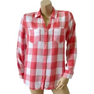 TINSEL Womens Size Medium Plaid Convertible Long Sleeve Button Up Collared Shirt